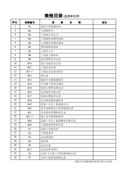 施工监理单位用表(B类+C类)