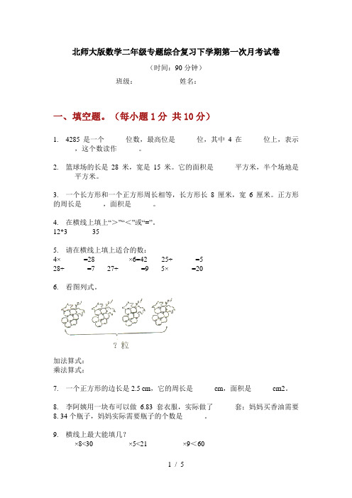 北师大版数学二年级专题综合复习下学期第一次月考试卷