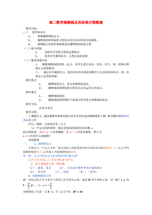 高二数学抛物线及其标准方程教案 苏教版