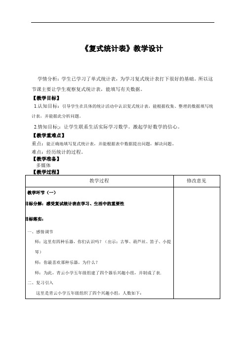 五年级数学第六单元《复式统计表》教学设计