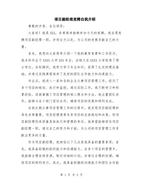 项目副经理竞聘自我介绍