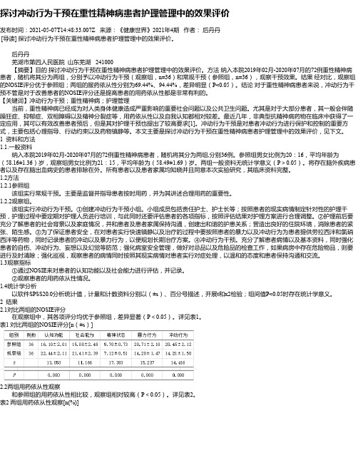 探讨冲动行为干预在重性精神病患者护理管理中的效果评价