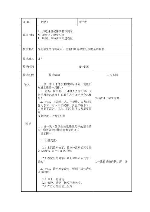 一年级《道德与法治》第二单元校园生活真快乐：上课了第一课时