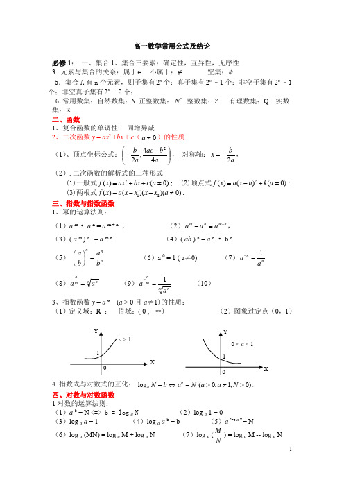 高中数学复习提升-高一公式大全