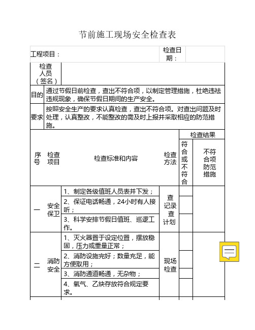 节前施工现场安全检查表