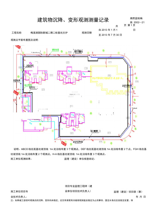 基坑沉降观测记录表