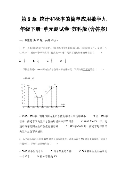 第8章 统计和概率的简单应用数学九年级下册-单元测试卷-苏科版(含答案)