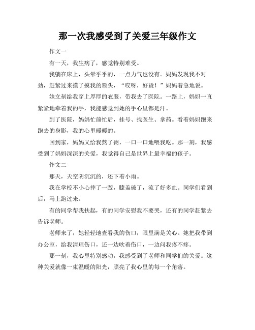 那一次我感受到了关爱三年级作文