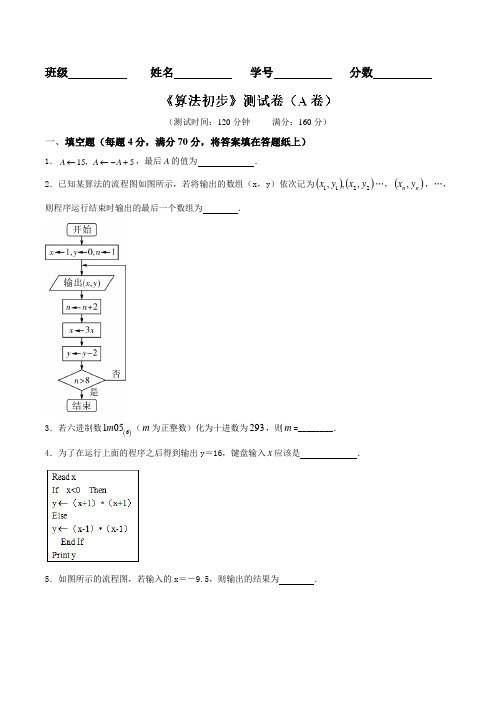 专题01 算法初步(A卷)-2015-2016学年高一高二数学同步单元双基双测“AB”卷(江苏版必修3)(原卷版)