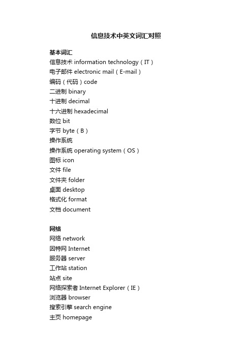 信息技术中英文词汇对照