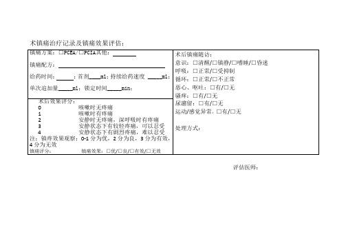 术镇痛治疗记录及镇痛效果评估