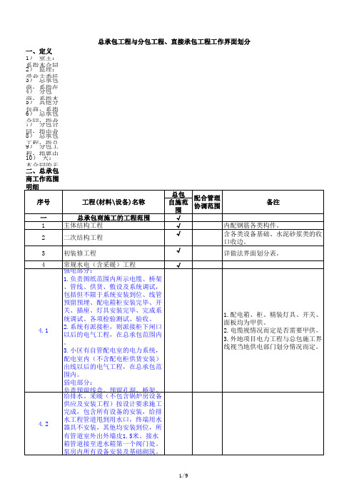 总包与分包工作界面划分