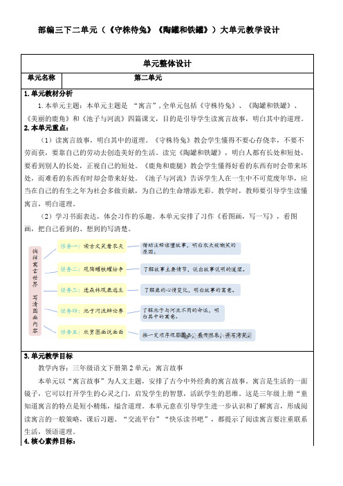 部编三下二单元(《守株待兔》《陶罐和铁罐》)大单元教学设计