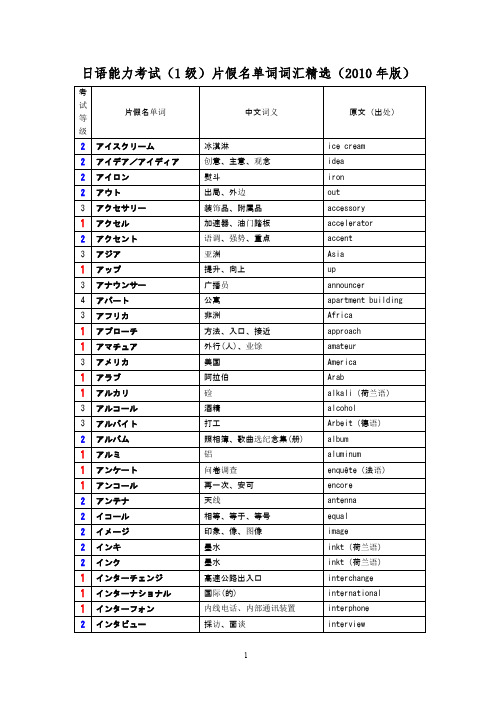 日语能力考试(1级)片假名单词词汇精选(2010年版)