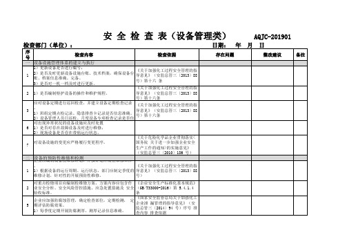 设备管理类隐患排查治理安全检查表(应急管理部导则版)