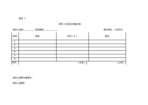 投标分项报价表