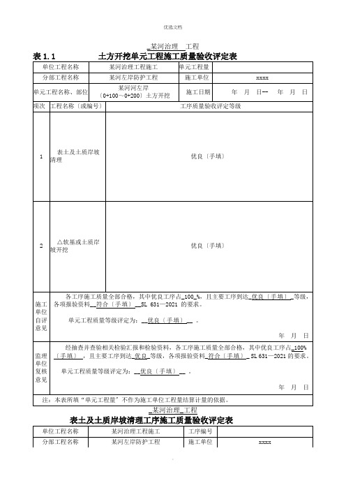 土方开挖单元工程施工质量验收评定表