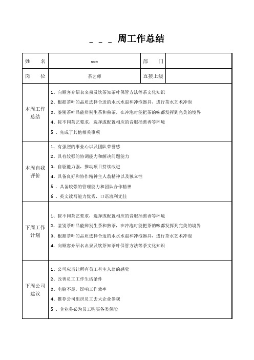 茶艺师周工作总结