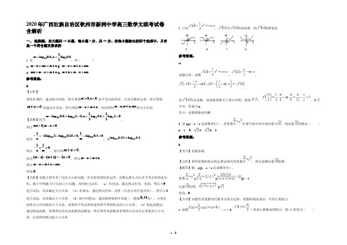 2020年广西壮族自治区钦州市新洲中学高三数学文联考试卷含解析