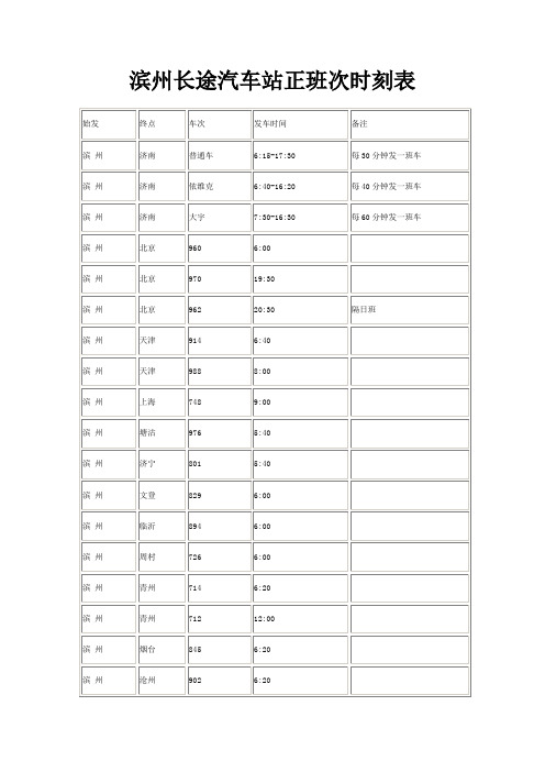 滨州长途汽车站正班次时刻表