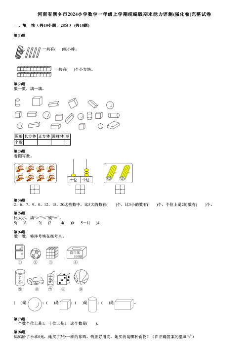 河南省新乡市2024小学数学一年级上学期统编版期末能力评测(强化卷)完整试卷