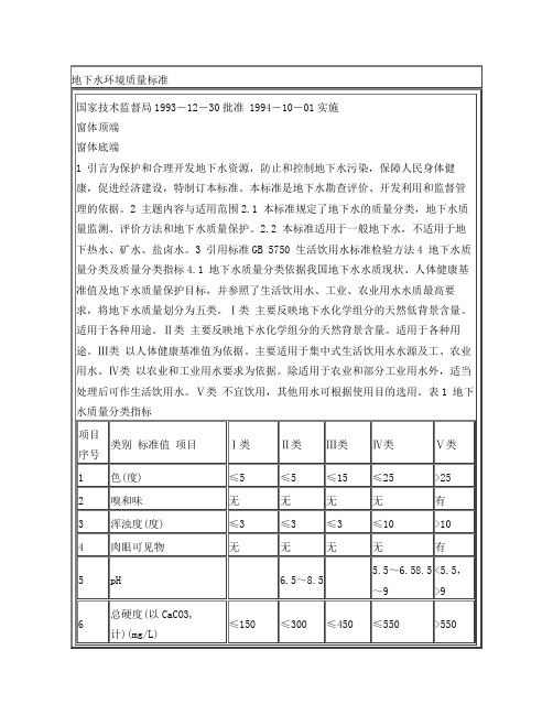 地下水环境质量标准