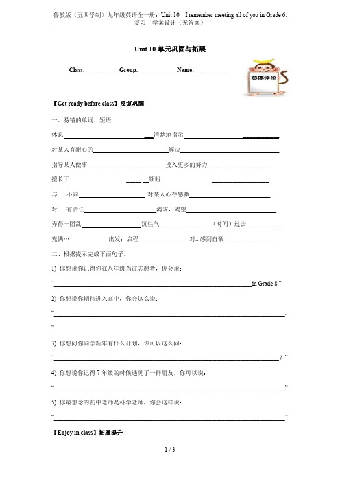鲁教版(五四学制)九年级英语全一册:Unit 10 I remember meeting all
