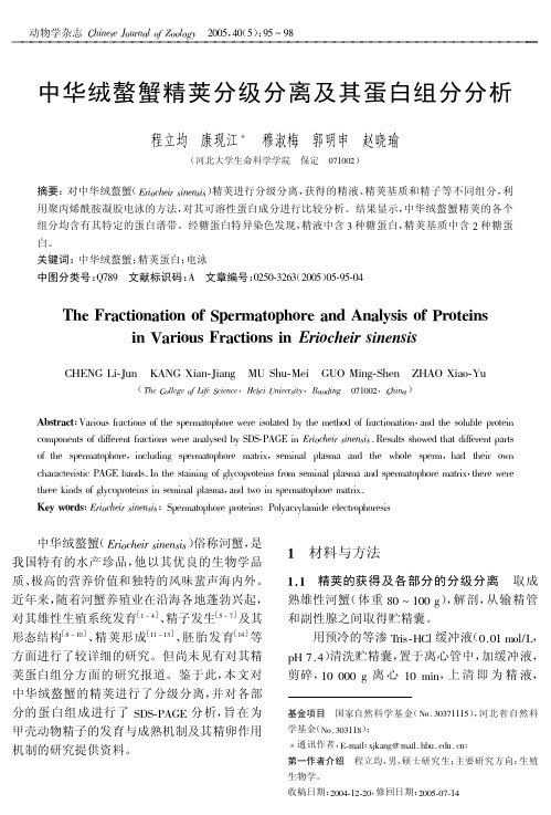 中华绒螯蟹精荚分级分离及其蛋白组分分析