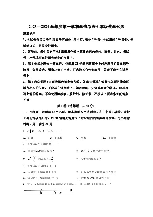 山东省滨州市邹平市梁邹实验初级中学2023-2024学年七年级上学期期末数学试题(含解析)