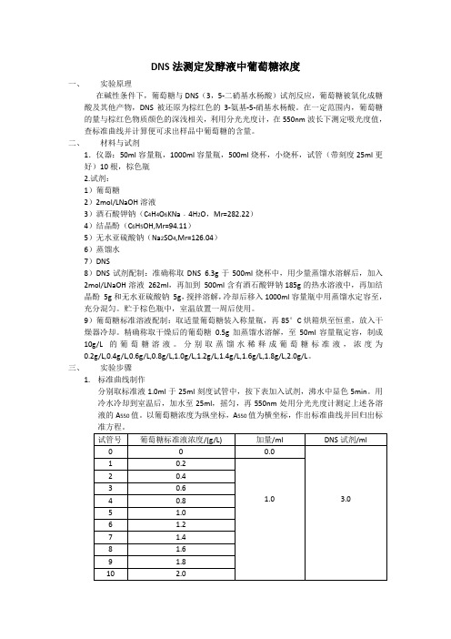 DNS法测定发酵液中葡萄糖浓度