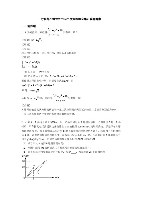 方程与不等式之二元二次方程组全集汇编含答案