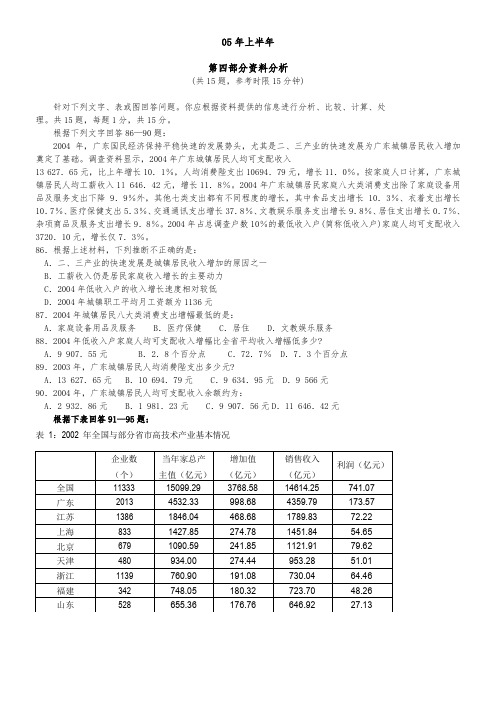 广东行测05年至10年资料分析