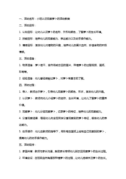 小班认识观察萝卜的活动教案