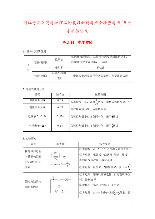 浙江专用版高考物理二轮复习新鸭考点全排查考点15电学实验讲义