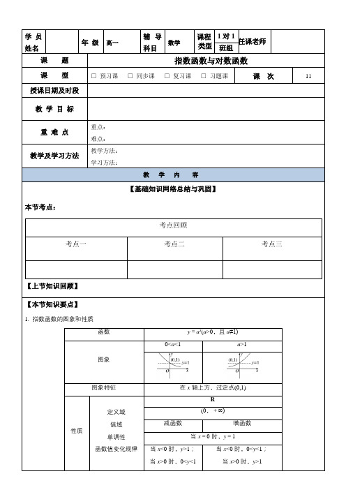 高中数学必修1 指数函数与对数函数教案(知识点+例题+练习)