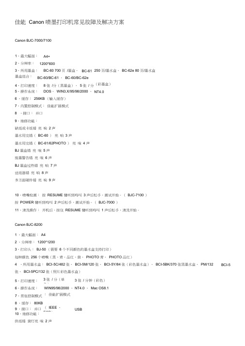 佳能Canon喷墨打印机常见故障及解决方案