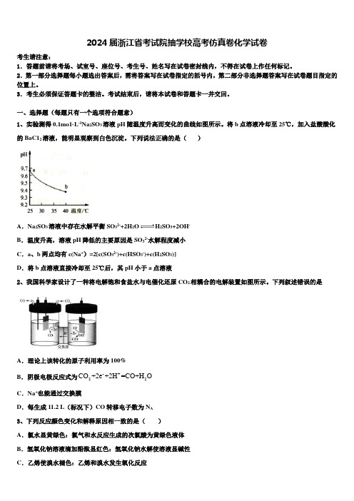 2024届浙江省考试院抽学校高考仿真卷化学试卷含解析