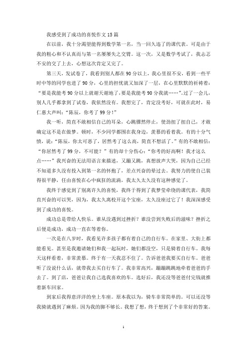 我感受到了成功的喜悦作文15篇(精选)