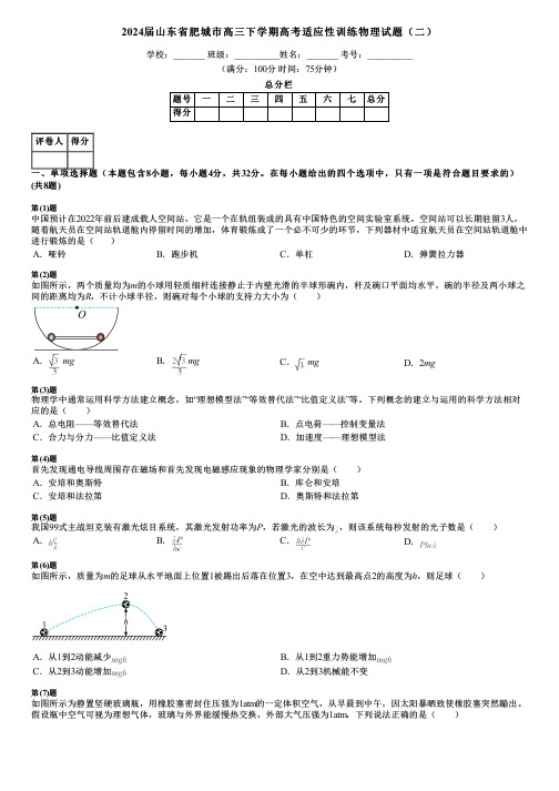 2024届山东省肥城市高三下学期高考适应性训练物理试题(二)