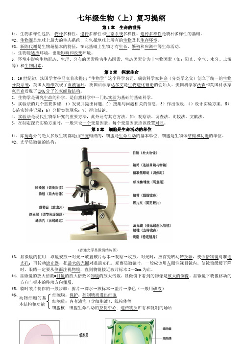 北师大版七年级生物上册复习提纲