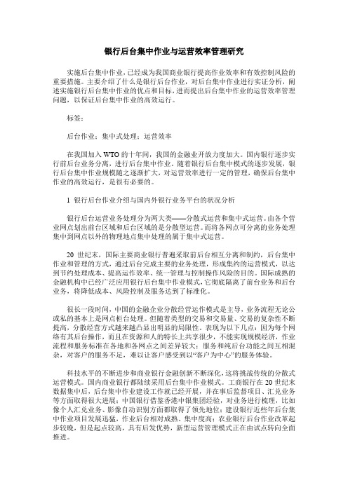 银行后台集中作业与运营效率管理研究