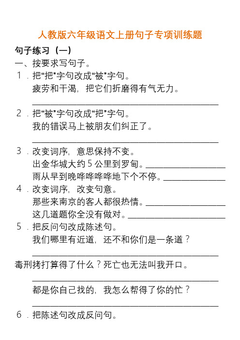 人教版六年级语文上册句子专项训练题