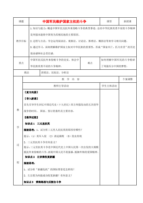 高中历史 专题二 近代中国维护国家主权的斗争 第6课 中国军民维护国家主权的斗争教案 