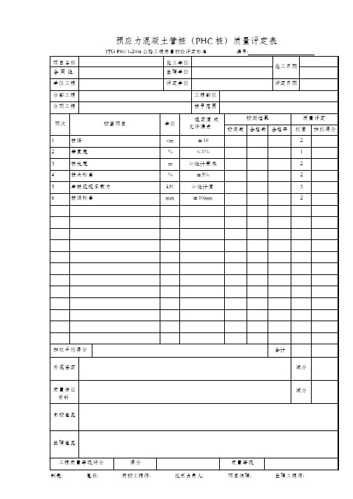 预应力混凝土管桩(PHC桩)质量评定表