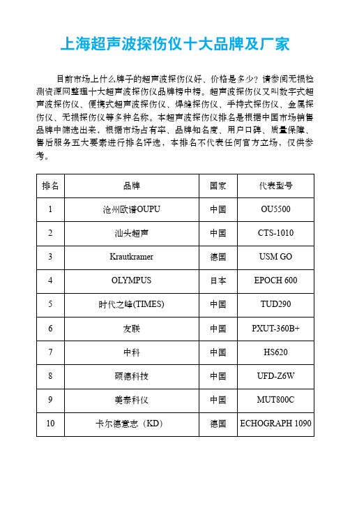 上海超声波探伤仪十大品牌及厂家