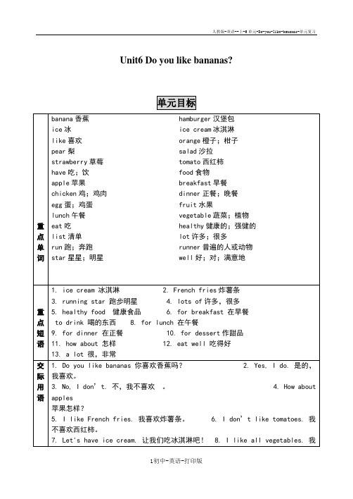 人教版-英语--上-6单元-Do-you-like-bananas-单元复习