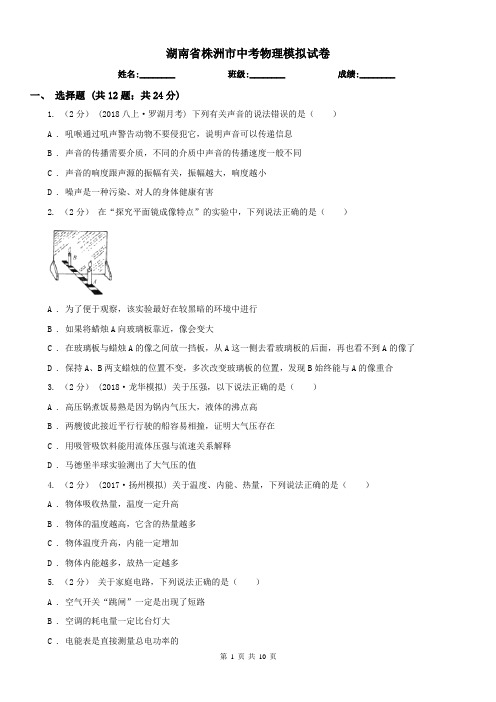 湖南省株洲市中考物理模拟试卷 