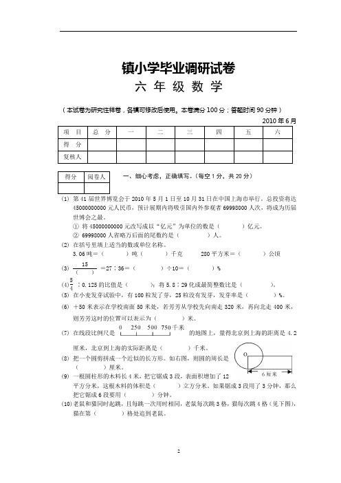 201006镇小学毕业调研试卷数学