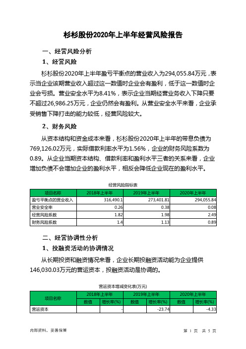 杉杉股份2020年上半年经营风险报告