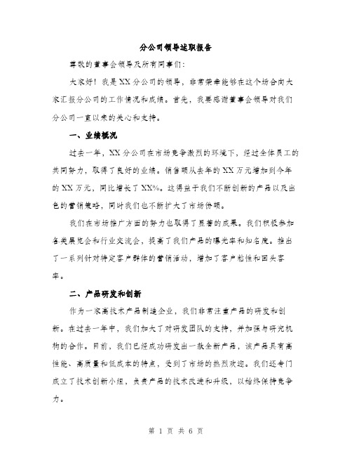 分公司领导述职报告（2篇）